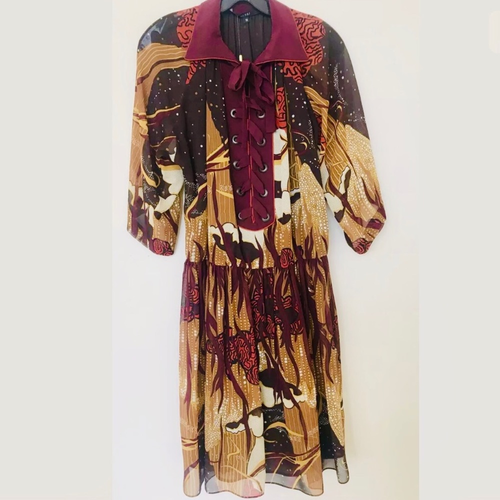 GUCCI Fantasy Print Georgette Lace-up Silk Dress - Picture 4 of 8